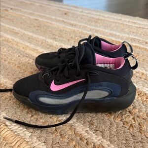Nike Kids Black Sneakers with Pink Swoosh
